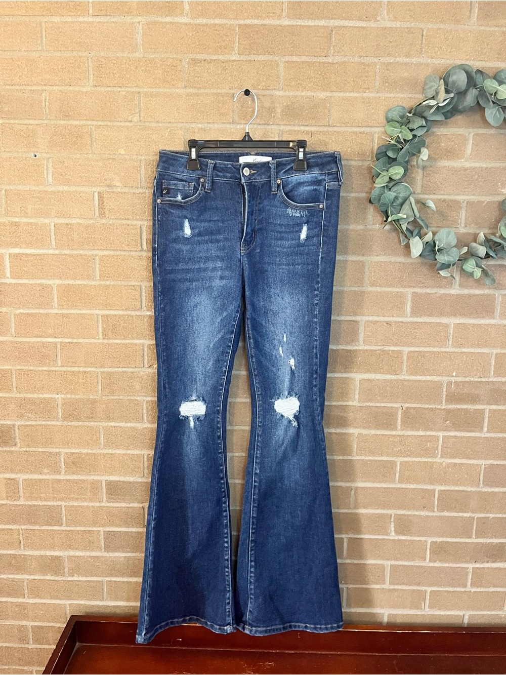 KanCan Dark Blue Distressed Flare Jeans